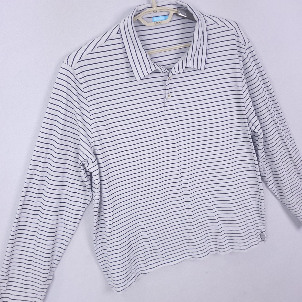 J McLaughlin Polo Shirt Mens XL White Navy Stripe Long Sleeve Pima Cotton Top - Picture 8 of 13